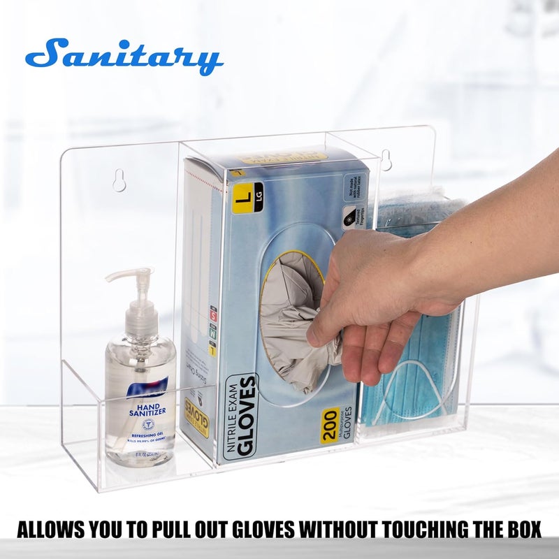 Aphbrada Acrylic Hygiene Dispenser Station with 3 Compartments - Triple Sanitation Station Holder Dispenser for Face Masks, Gloves Box, Hand Sanitizer, Hairnets, Tissues- Wall Mount or Tabletop - Image 3